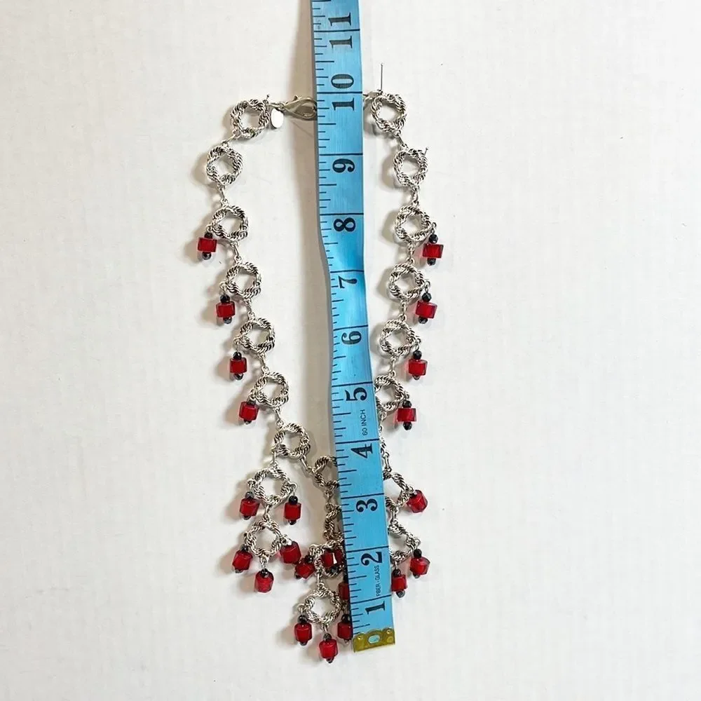 Chico's Vintage Women’s Necklace Silver-tone Red‎ Jewel Adjustable Chandelier